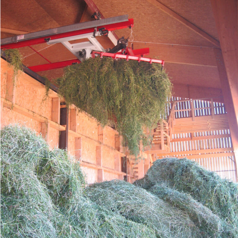 séchoir à foin qui permet aux vaches manger de l'herbe et du foin de la ferme toute l'année et d'obtenir un lait de très grande qualité